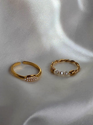 Tarnishfree Pearl rings in 18k Gold vermeil,stacking rings,waterproof gold silver rings,geometric rings,twisted band pearl ring