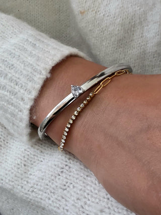 Gem Heart hinged bracelet Sterling Silver 18K Gold plated bangle bracelet,hinged cubic zirconia bangle bracelet,waterproof jewellery