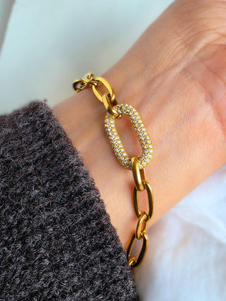 Chunky O-Link chain bracelet, adjustable 18k gold,micropave cz caribiner charm necklace waterproof tarnishfree jewellery