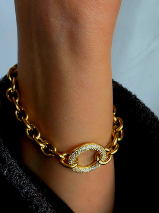 Chunky O-Link chain bracelet, adjustable 18k gold,micropave cz caribiner charm necklace waterproof tarnishfree jewellery