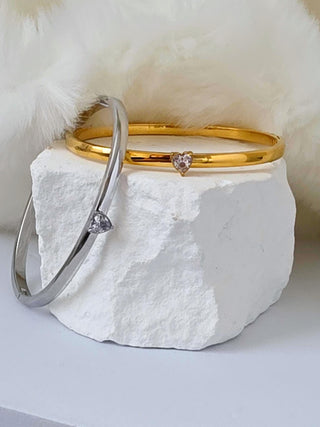 Gem Heart hinged bracelet Sterling Silver 18K Gold plated bangle bracelet,hinged cubic zirconia bangle bracelet,waterproof jewellery