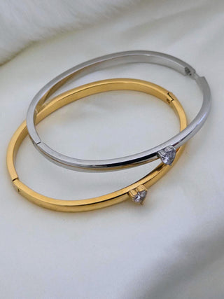 Gem Heart hinged bracelet Sterling Silver 18K Gold plated bangle bracelet,hinged cubic zirconia bangle bracelet,waterproof jewellery