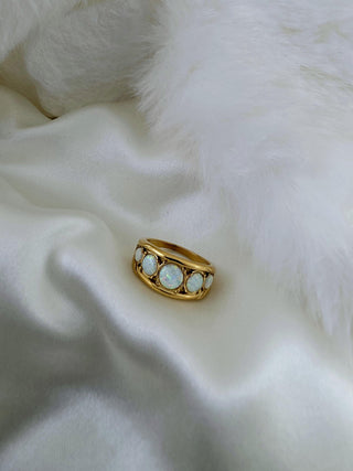 Opal Wide Band Ring in 18K Gold Plated Stainless Steel, October Birthstone Statement Ring,Waterproof Everyday Jewellery,Cocktail ring