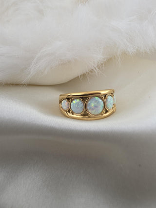 Opal Wide Band Ring in 18K Gold Plated Stainless Steel, October Birthstone Statement Ring,Waterproof Everyday Jewellery,Cocktail ring