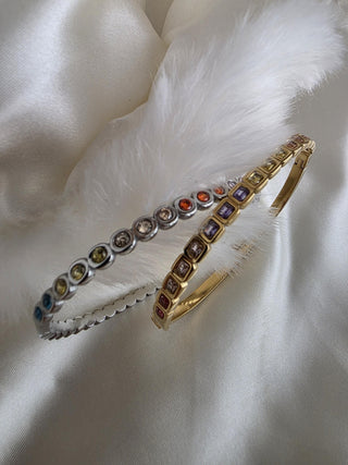 Coloured Gem pave hinged bracelet Sterling Silver 18K Gold plated bangle bracelet,cubic zirconia square round bangles. waterproof jewellery