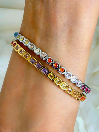 Coloured Gem pave hinged bracelet Sterling Silver 18K Gold plated bangle bracelet,cubic zirconia square round bangles. waterproof jewellery