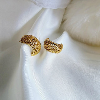 Vintage Gold Mesh Hoop stud earrings,gift for her,large Gold hoops waterproof jewellery,faux hoop stud earrings,C Hoop earrings 18k gold