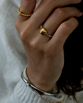 Puffed Heart Fidget Ring in 18K Gold Stwrling silver Plated Stainless Steel,two toned heart ring,Waterproof Everyday Jewellery,Cocktail ring