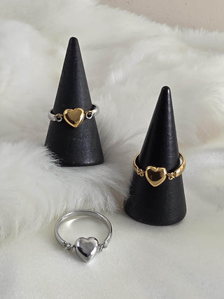 Puffed Heart Fidget Ring in 18K Gold Stwrling silver Plated Stainless Steel,two toned heart ring,Waterproof Everyday Jewellery,Cocktail ring