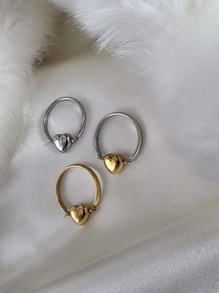 Puffed Heart Fidget Ring in 18K Gold Stwrling silver Plated Stainless Steel,two toned heart ring,Waterproof Everyday Jewellery,Cocktail ring
