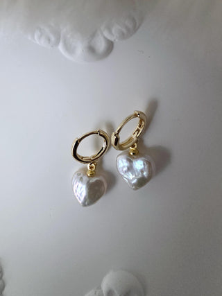 Baroque Pearl Heart drop 18K Gold Hoop earrings,dangle drop detachable charms,pearl drop gold earrings