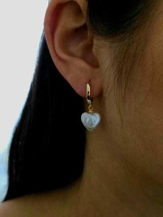 Baroque Pearl Heart drop 18K Gold Hoop earrings,dangle drop detachable charms,pearl drop gold earrings