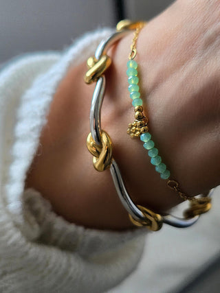 Two tone adjustable Chunky knot open cuff bracelet in Sterling Silver and 18K Gold,Wavy Silver Band cuff knot bracelet,Waterproof jewellery