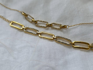 Paperclip link Chain Bracelets in cubic Zirconia and 18k Gold Stainless steel,adjustable length flat link cz pave daily bracelet,gift