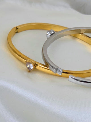 Gem Heart hinged bracelet Sterling Silver 18K Gold plated bangle bracelet,hinged cubic zirconia bangle bracelet,waterproof jewellery