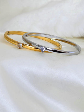 Gem Heart hinged bracelet Sterling Silver 18K Gold plated bangle bracelet,hinged cubic zirconia bangle bracelet,waterproof jewellery