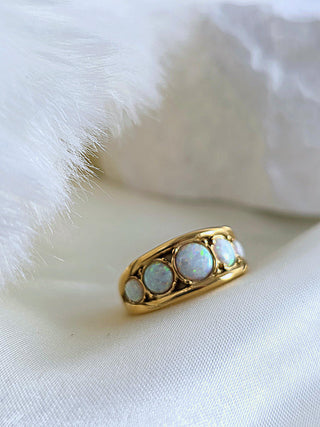 Opal Wide Band Ring in 18K Gold Plated Stainless Steel, October Birthstone Statement Ring,Waterproof Everyday Jewellery,Cocktail ring