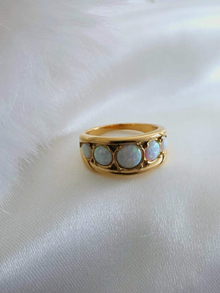 Opal Wide Band Ring in 18K Gold Plated Stainless Steel, October Birthstone Statement Ring,Waterproof Everyday Jewellery,Cocktail ring