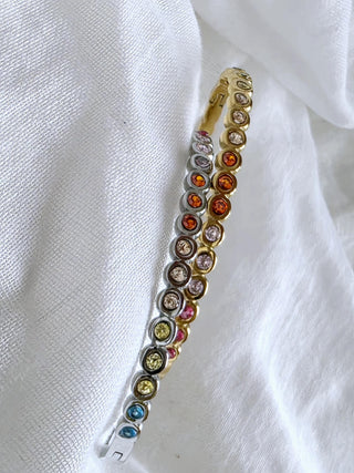 Coloured Gem pave hinged bracelet Sterling Silver 18K Gold plated bangle bracelet,cubic zirconia square round bangles. waterproof jewellery