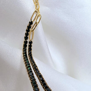 1.5mm Paperclip & Tennis bracelet with dainty 18k Gold Stainless steel,Green Black and clear cubic zirconia adjustable link chain bracelet