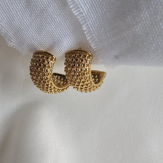 Vintage Gold Mesh Hoop stud earrings,gift for her,large Gold hoops waterproof jewellery,faux hoop stud earrings,C Hoop earrings 18k gold