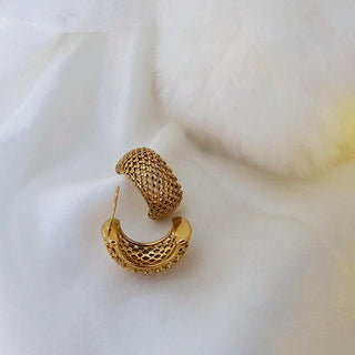 Vintage Gold Mesh Hoop stud earrings,gift for her,large Gold hoops waterproof jewellery,faux hoop stud earrings,C Hoop earrings 18k gold