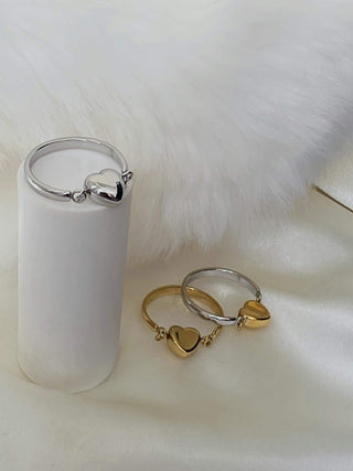 Puffed Heart Fidget Ring in 18K Gold Stwrling silver Plated Stainless Steel,two toned heart ring,Waterproof Everyday Jewellery,Cocktail ring