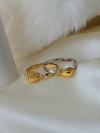 Puffed Heart Fidget Ring in 18K Gold Stwrling silver Plated Stainless Steel,two toned heart ring,Waterproof Everyday Jewellery,Cocktail ring