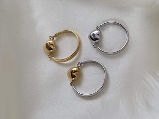 Puffed Heart Fidget Ring in 18K Gold Stwrling silver Plated Stainless Steel,two toned heart ring,Waterproof Everyday Jewellery,Cocktail ring