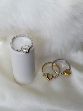 Puffed Heart Fidget Ring in 18K Gold Stwrling silver Plated Stainless Steel,two toned heart ring,Waterproof Everyday Jewellery,Cocktail ring