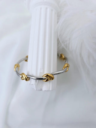 Two tone adjustable Chunky knot open cuff bracelet in Sterling Silver and 18K Gold,Wavy Silver Band cuff knot bracelet,Waterproof jewellery