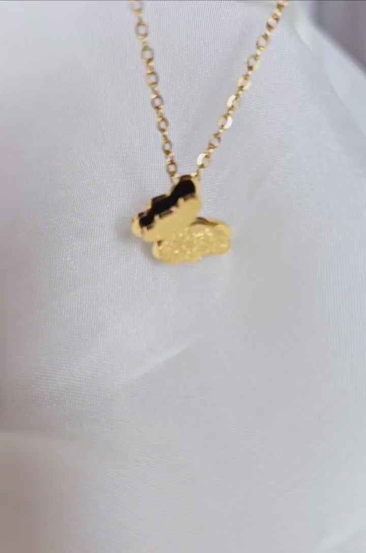 18k Gold Butterfly pendant necklace and stud earrings Gift Set adjustable length necklace,layered sparkly gold textured butterfly pendants
