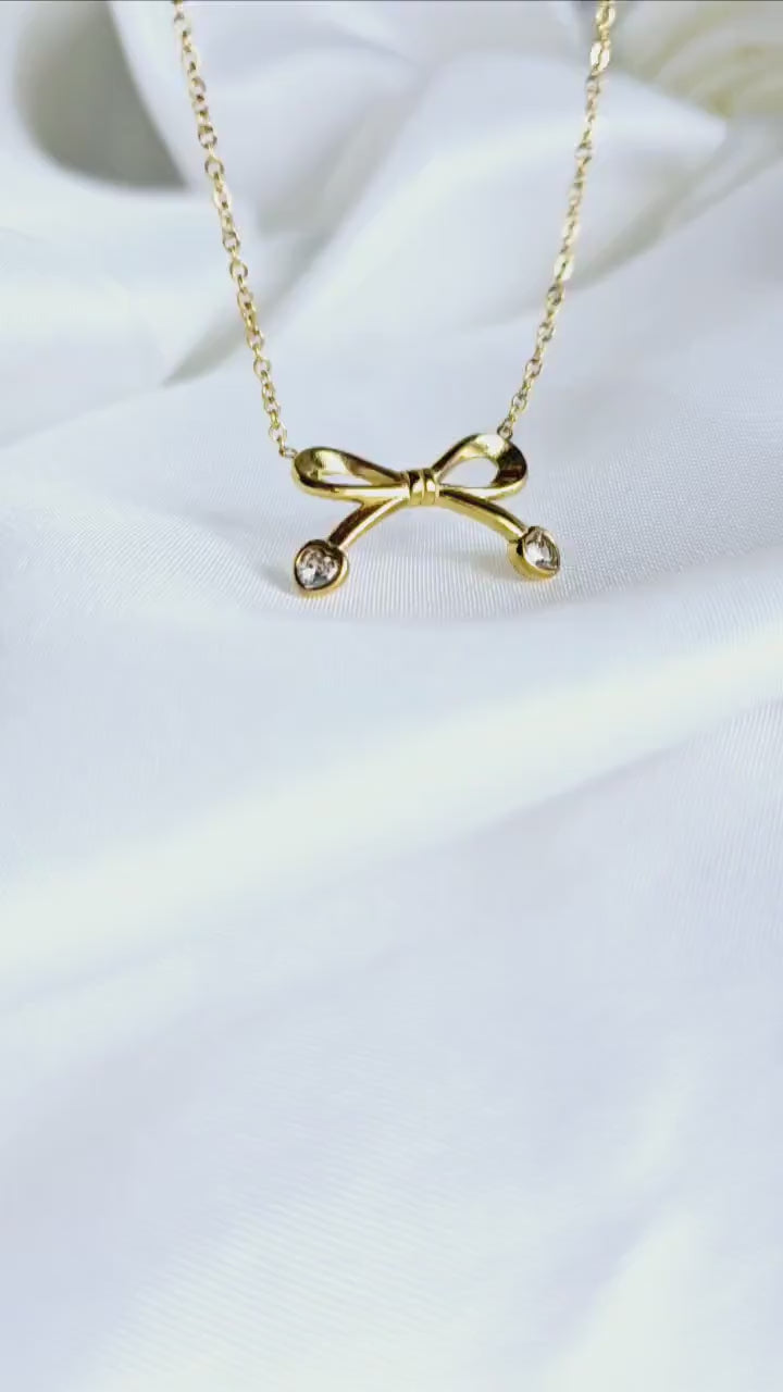 18k Gold Bow Heart Cubic Zirconia crystals pendant necklace earrings and Ring Gift Set adjustable length necklace,adjustable gold bow ring