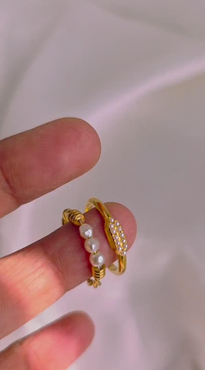 Tarnishfree Pearl rings in 18k Gold vermeil,stacking rings,waterproof gold silver rings,geometric rings,twisted band pearl ring