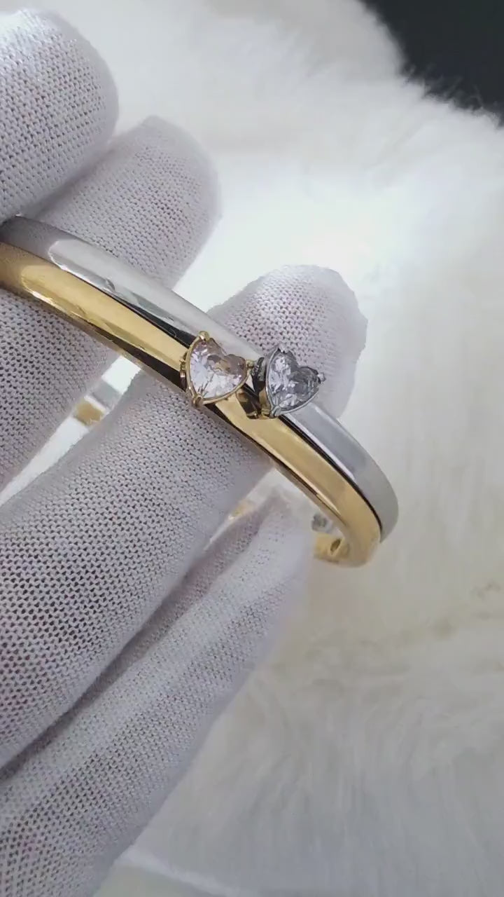Gem Heart hinged bracelet Sterling Silver 18K Gold plated  bangle bracelet,hinged cubic zirconia bangle bracelet,waterproof jewellery