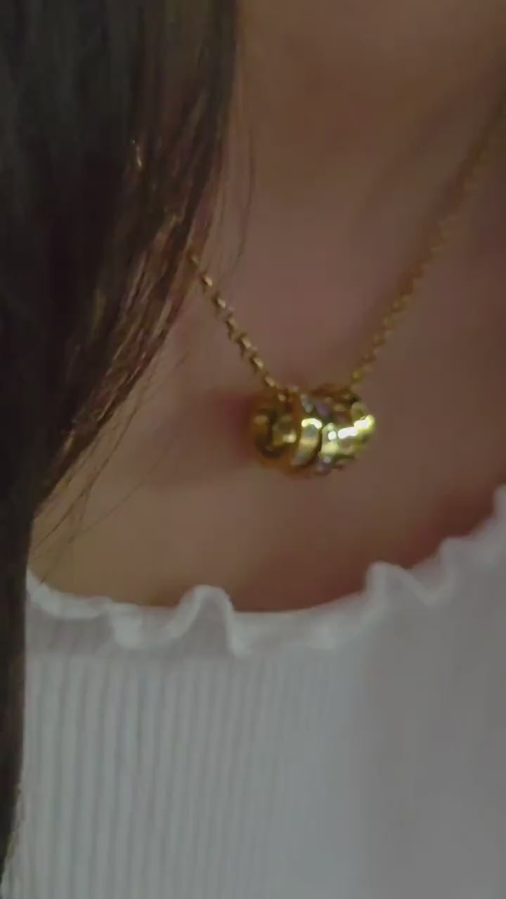 Birthstone Rings Stacker Charm Necklace, Choose your chain,coloured gem 18k gold personalize quirky customizable jewellery,gift for her