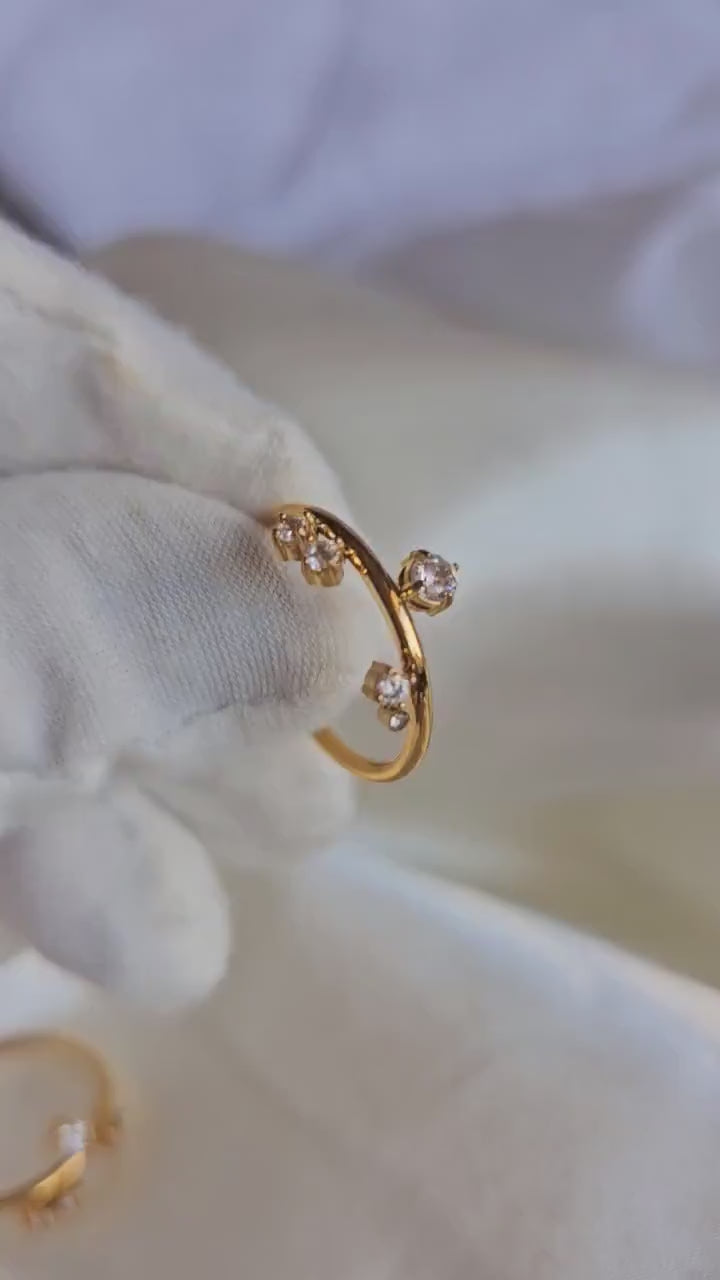 Tarnishfree 18k Gold band gem drop ring, everyday wear simple gold ring,cubic zirconia 18k gold ring,waterproof jewellery,stacking gold ring