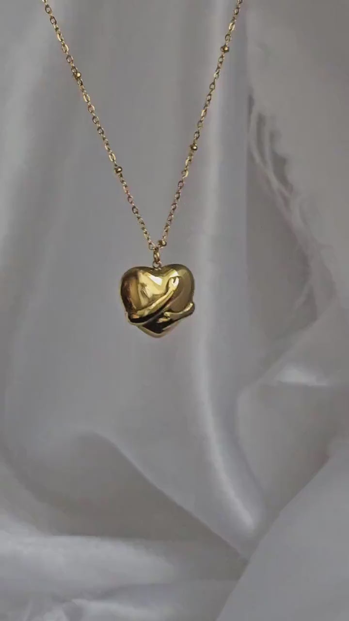 Hugging Heart Tarnishfree pendant necklace in 18K Gold,stacking gold necklace,hug pendant,love and friendship gift for her