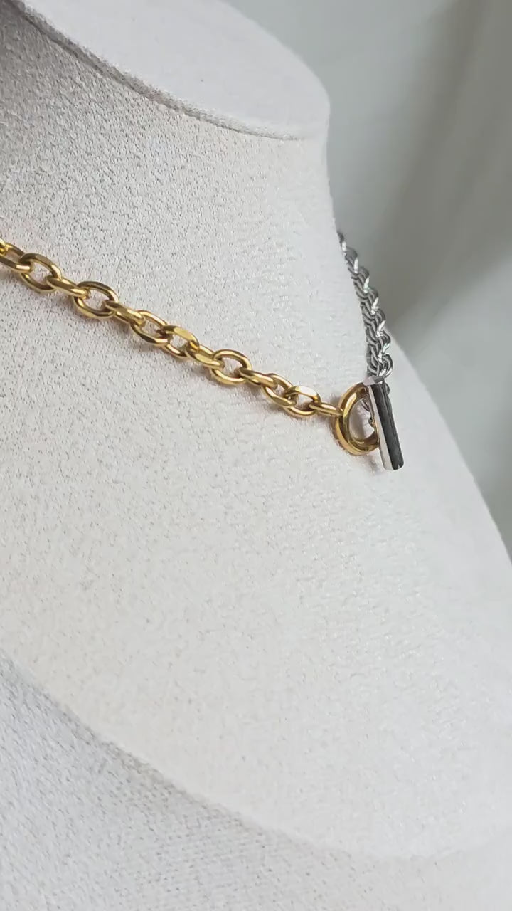 Thick Silver Rope Chain 18K Gold Vermeil Necklace,T-Bar Toggle Clasp Tarnishfree chunky chain Necklace, Half and Half necklace