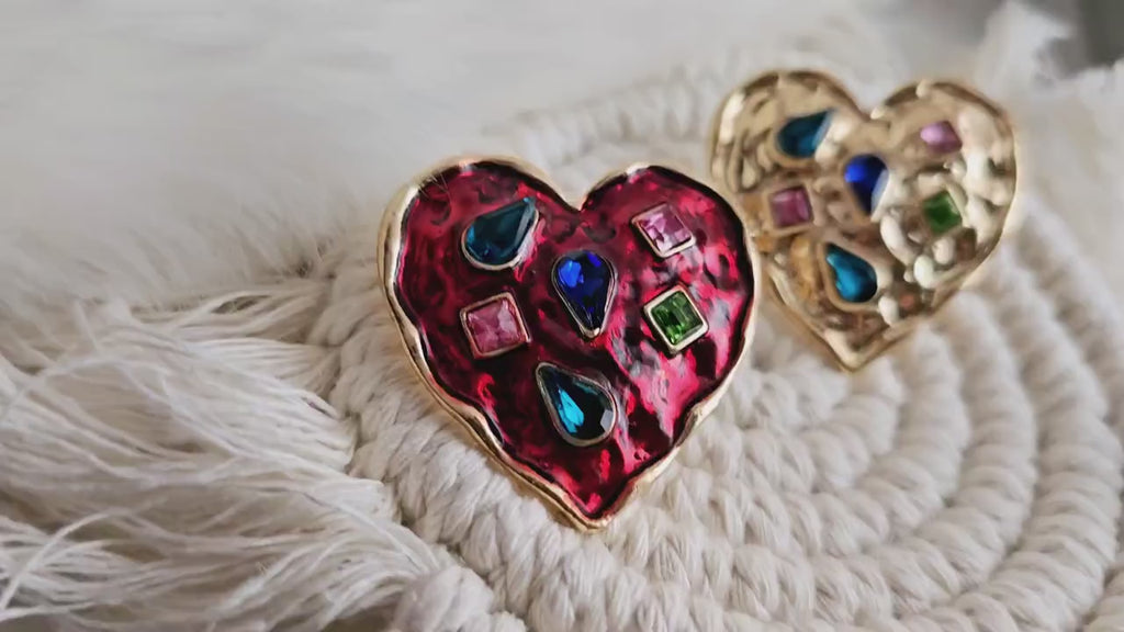 Gemstone Heart Brooch,18k Gold Plated quirky brooch,enamel lapel pins,coat accessories,Gemstone brooch,quirky crystal brooch