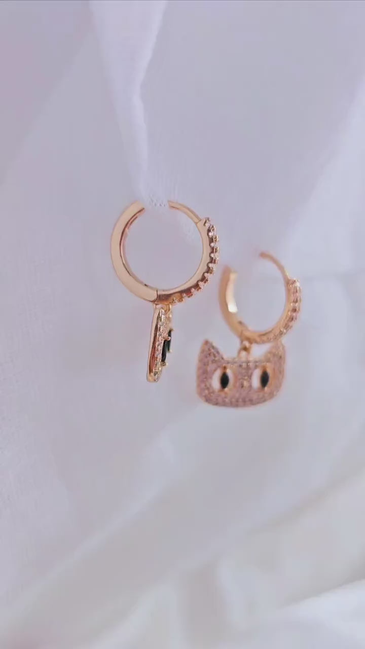 Owl Hoop earrings,14k gold Owl charm hoops,dangle drop lucky hoop earrings,quirky cubic zirconia bird earrings,gift for her