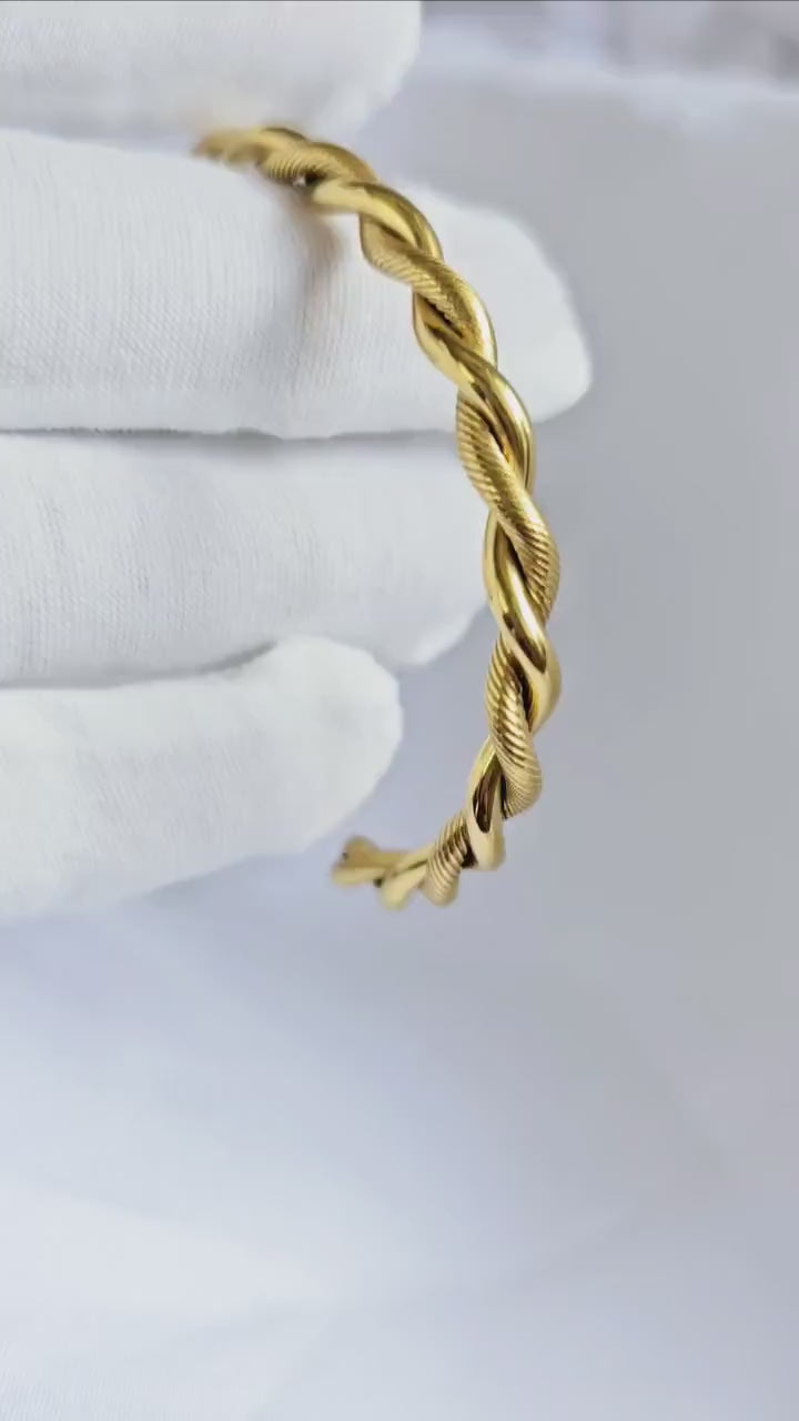 18K Gold twisted open cuff bangle bracelet,gold wavy branch bangle,statement bangle,stacking gold bracelets