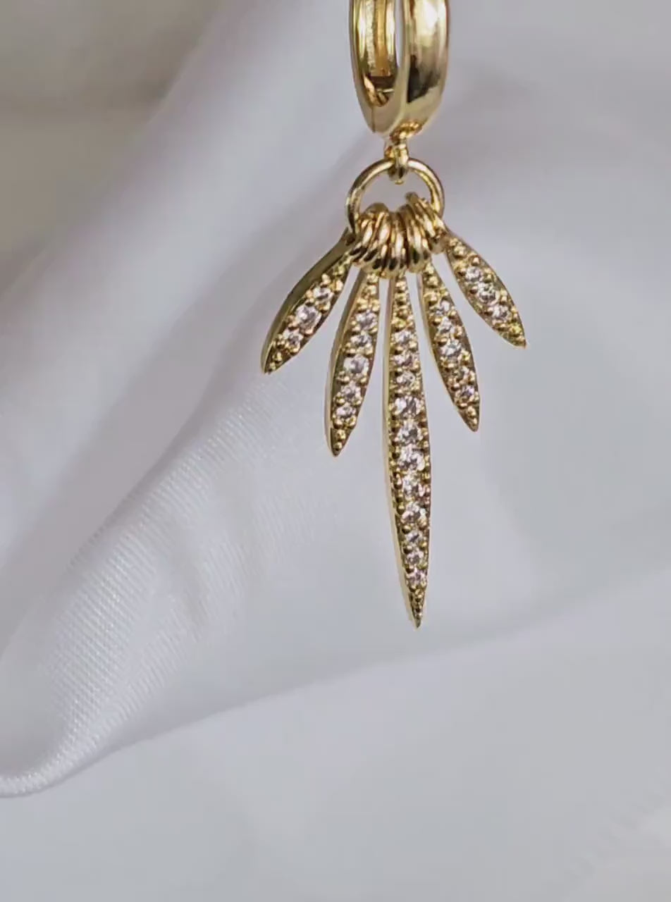 14K Gold sterling silver Hoop earrings,dangle drop cubic zirconia hoop earrings, Geometric hoop earrings