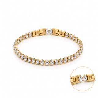 Pear cut CZ Tennis Bracelet Detachable Extender 18K Gold