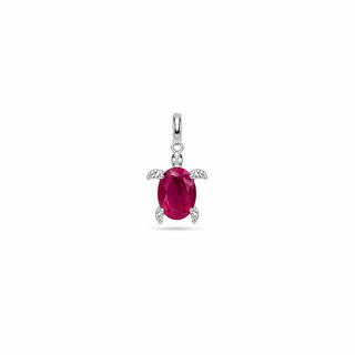 Natural Ruby Turtle Charm with Openable Silver Clasp Bail
