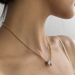 Gold Chunky Link Necklace with Pearl Charm & Silver Bead Pendant